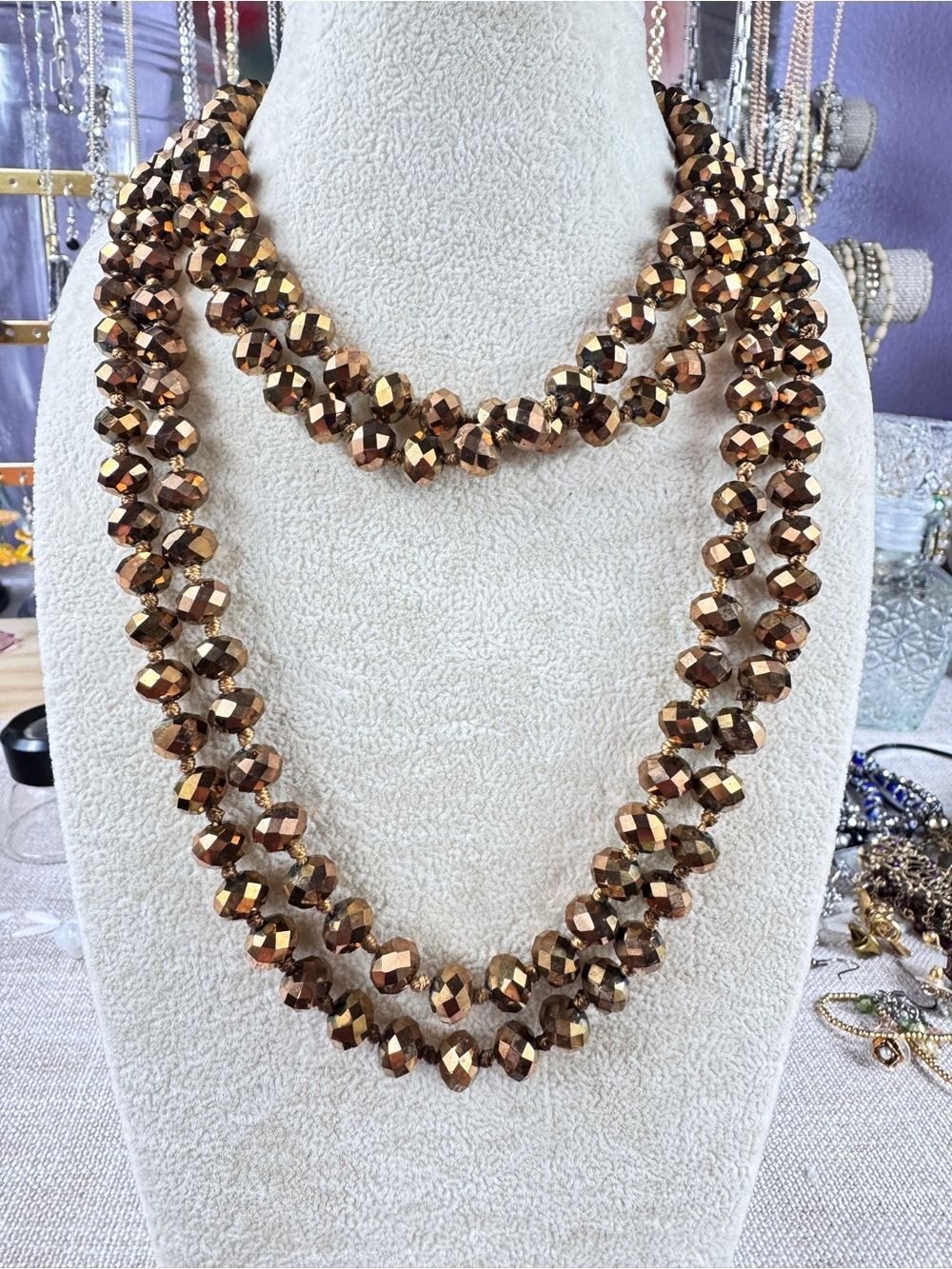 Vintage Metallic Glass Gold Faceted Double-Strand Necklace